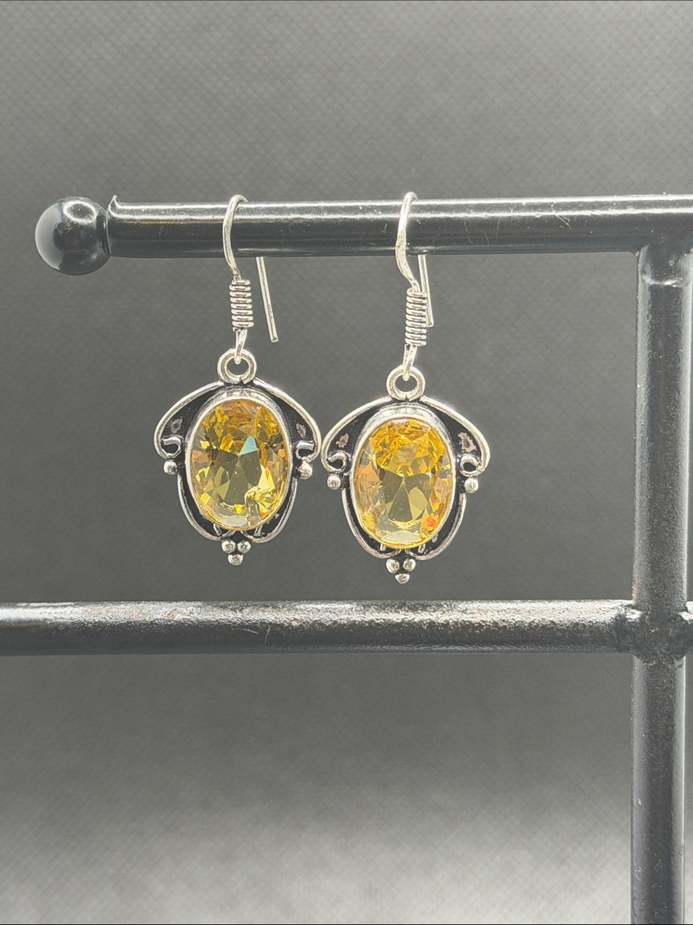 Yellow Citrine Drop Earrings - Elegant Sterling Silver Design